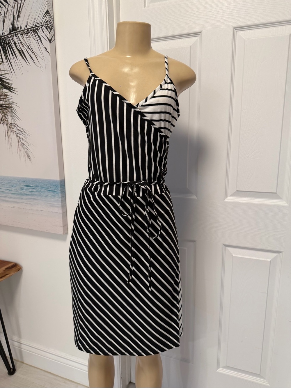 Black & White Striped Spaghetti‑Strap Dress